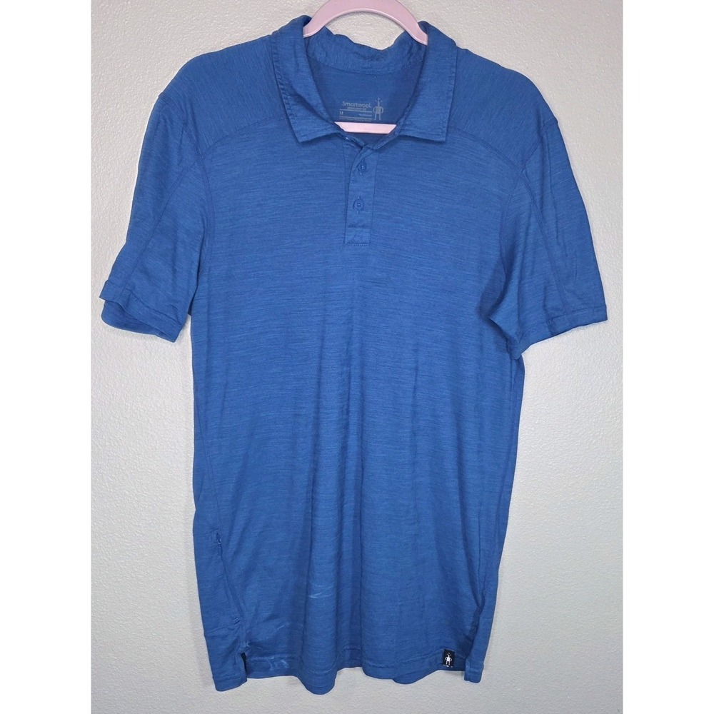 Smartwool Merino Sport 150 Polo Shirt Blue Short Sleeve Wool Blend Men M